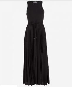 black pleated sleeveless dress