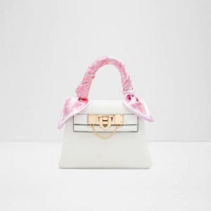 white satchel bag with pink handle