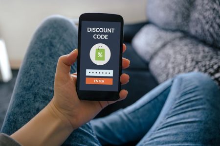 Discount code banner on mobile phone 
