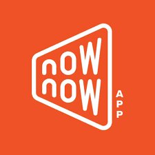 White logo of NOWNOW on a orange background