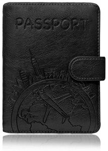 Black Printed Leather Passport Holder & Travel Wallet