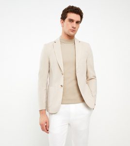 beige slim fit blazer for men